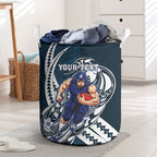 Personalized Carlton Blues Laundry Basket Polynesian Tribal Baggers Mascot With Hibiscus Floral Art