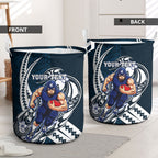 Personalized Carlton Blues Laundry Basket Polynesian Tribal Baggers Mascot With Hibiscus Floral Art