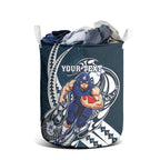 Personalized Carlton Blues Laundry Basket Polynesian Tribal Baggers Mascot With Hibiscus Floral Art