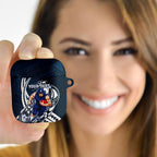 Personalized Carlton Blues AirPods Case Polynesian Tribal Baggers Mascot With Hibiscus Floral Art