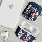 Personalized Carlton Blues AirPods Case Polynesian Tribal Baggers Mascot With Hibiscus Floral Art