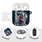 Personalized Carlton Blues AirPods Case Polynesian Tribal Baggers Mascot With Hibiscus Floral Art