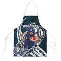 Personalized Carlton Blues Apron Polynesian Tribal Baggers Mascot With Hibiscus Floral Art