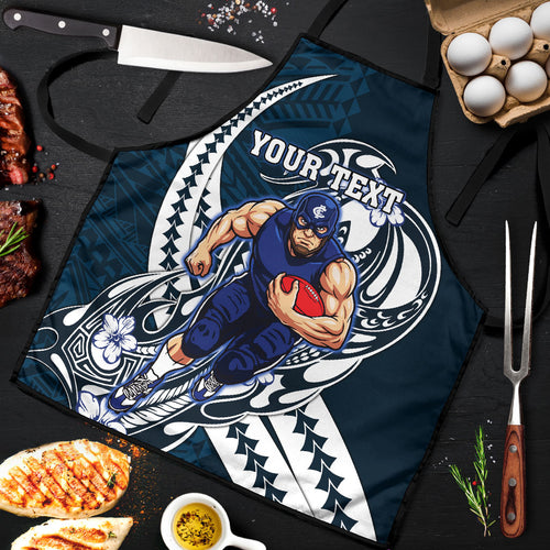 Personalized Carlton Blues Apron Polynesian Tribal Baggers Mascot With Hibiscus Floral Art