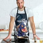 Personalized Carlton Blues Apron Polynesian Tribal Baggers Mascot With Hibiscus Floral Art