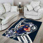 Personalized Carlton Blues Area Rug Polynesian Tribal Baggers Mascot With Hibiscus Floral Art