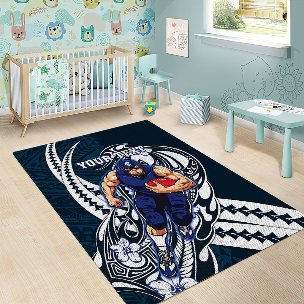 Personalized Carlton Blues Area Rug Polynesian Tribal Baggers Mascot With Hibiscus Floral Art