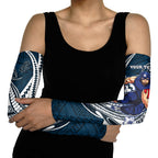 Personalized Carlton Blues Arm Sleeves Polynesian Tribal Baggers Mascot With Hibiscus Floral Art