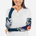 Personalized Carlton Blues Arm Sleeves Polynesian Tribal Baggers Mascot With Hibiscus Floral Art