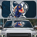 Personalized Carlton Blues Auto Sun Shade Polynesian Tribal Baggers Mascot With Hibiscus Floral Art