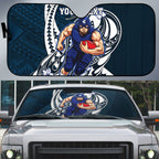 Personalized Carlton Blues Auto Sun Shade Polynesian Tribal Baggers Mascot With Hibiscus Floral Art