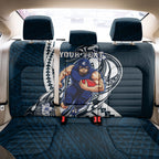 Personalized Carlton Blues Back Car Seat Cover Polynesian Tribal Baggers Mascot With Hibiscus Floral Art