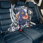 Personalized Carlton Blues Back Car Seat Cover Polynesian Tribal Baggers Mascot With Hibiscus Floral Art