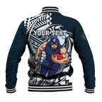 Personalized Carlton Blues Baseball Jacket Polynesian Tribal Baggers Mascot With Hibiscus Floral Art