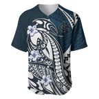 Personalized Carlton Blues Baseball Jersey Polynesian Tribal Baggers Mascot With Hibiscus Floral Art