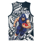 Personalized Carlton Blues Basketball Jersey Polynesian Tribal Baggers Mascot With Hibiscus Floral Art