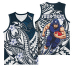Personalized Carlton Blues Basketball Jersey Polynesian Tribal Baggers Mascot With Hibiscus Floral Art