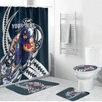 Personalized Carlton Blues Bathroom Set Polynesian Tribal Baggers Mascot With Hibiscus Floral Art