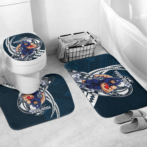 Personalized Carlton Blues Bathroom Set Polynesian Tribal Baggers Mascot With Hibiscus Floral Art
