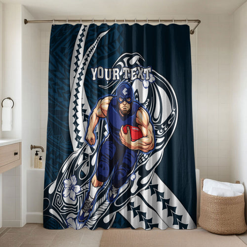 Personalized Carlton Blues Bathroom Set Polynesian Tribal Baggers Mascot With Hibiscus Floral Art