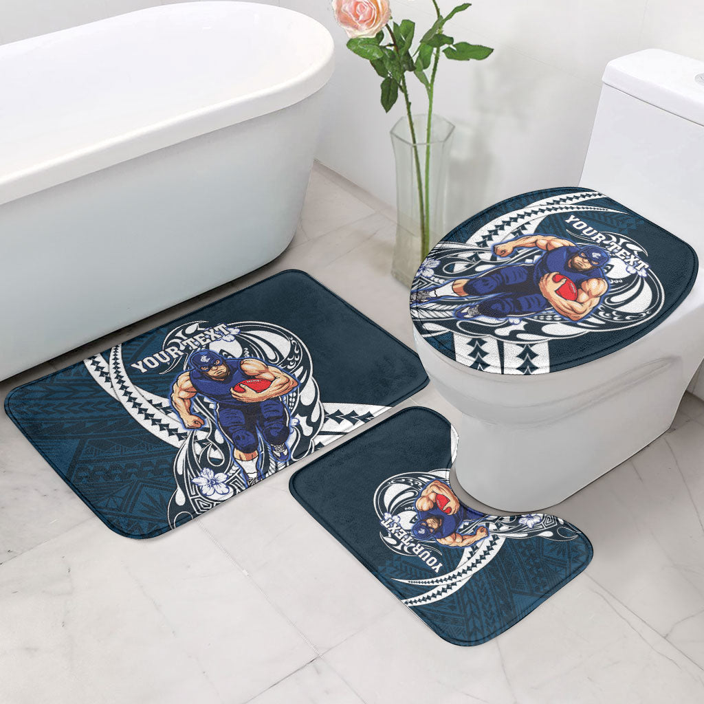 Personalized Carlton Blues Bathroom Set Polynesian Tribal Baggers Mascot With Hibiscus Floral Art