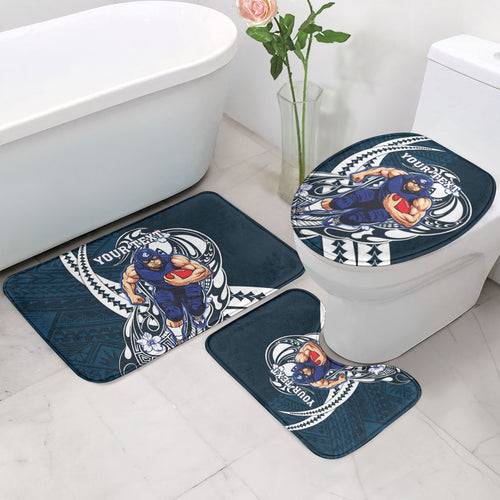 Personalized Carlton Blues Bathroom Set Polynesian Tribal Baggers Mascot With Hibiscus Floral Art