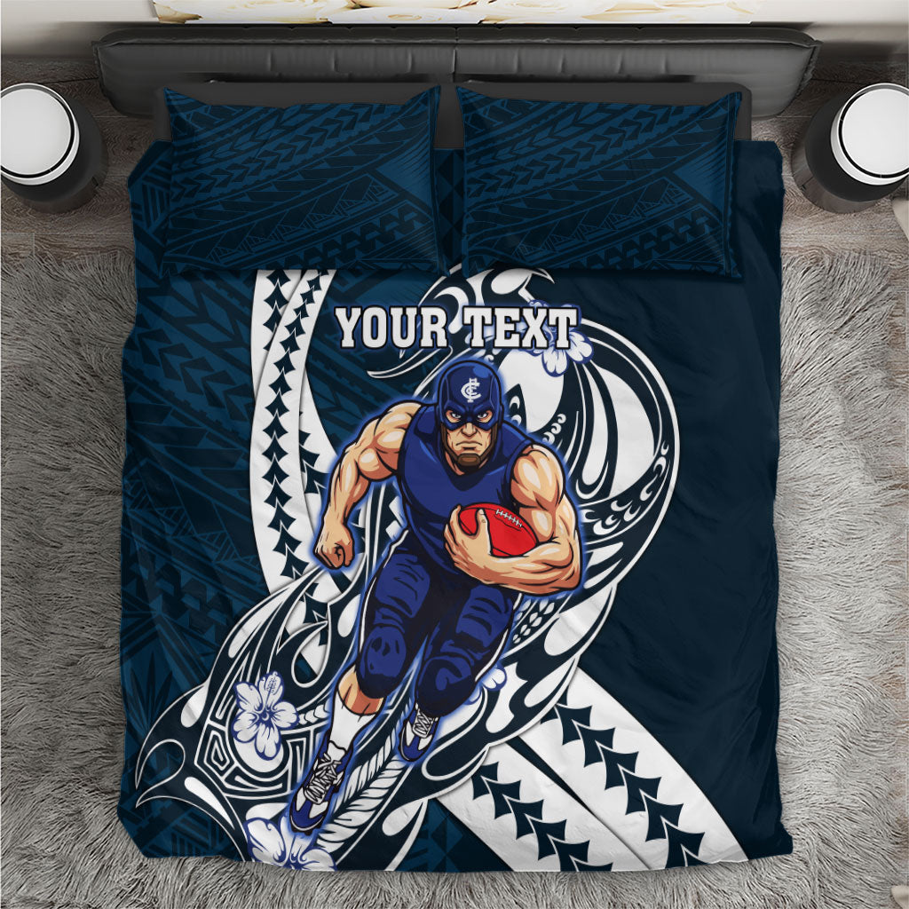 Personalized Carlton Blues Bedding Set Polynesian Tribal Baggers Mascot With Hibiscus Floral Art