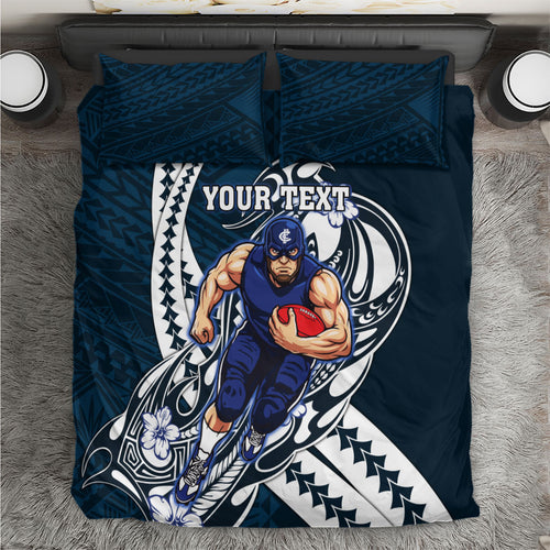 Personalized Carlton Blues Bedding Set Polynesian Tribal Baggers Mascot With Hibiscus Floral Art