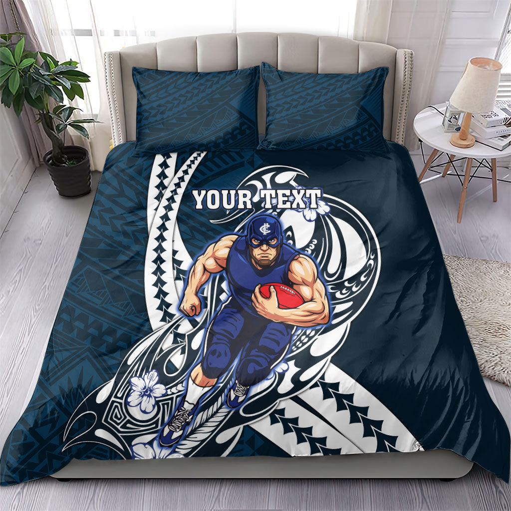 Personalized Carlton Blues Bedding Set Polynesian Tribal Baggers Mascot With Hibiscus Floral Art
