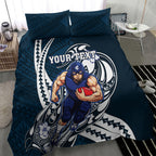 Personalized Carlton Blues Bedding Set Polynesian Tribal Baggers Mascot With Hibiscus Floral Art