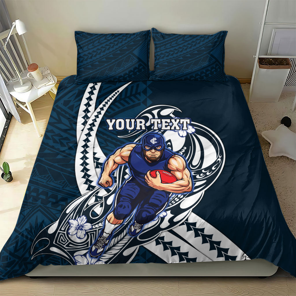 Personalized Carlton Blues Bedding Set Polynesian Tribal Baggers Mascot With Hibiscus Floral Art