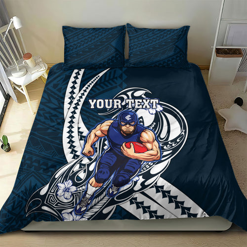Personalized Carlton Blues Bedding Set Polynesian Tribal Baggers Mascot With Hibiscus Floral Art
