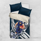 Personalized Carlton Blues Bedding Set Polynesian Tribal Baggers Mascot With Hibiscus Floral Art