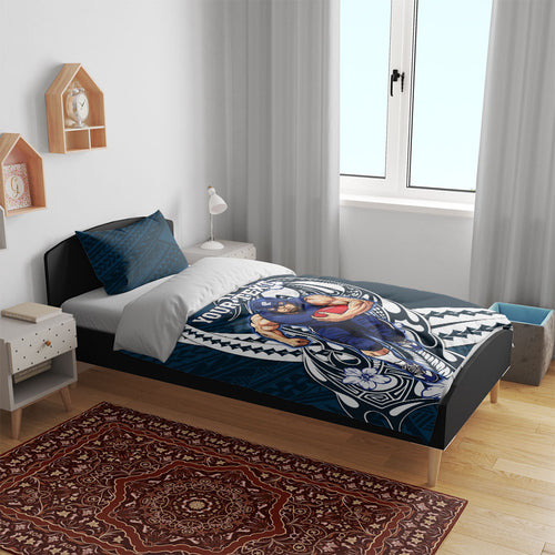 Personalized Carlton Blues Bedding Set Polynesian Tribal Baggers Mascot With Hibiscus Floral Art