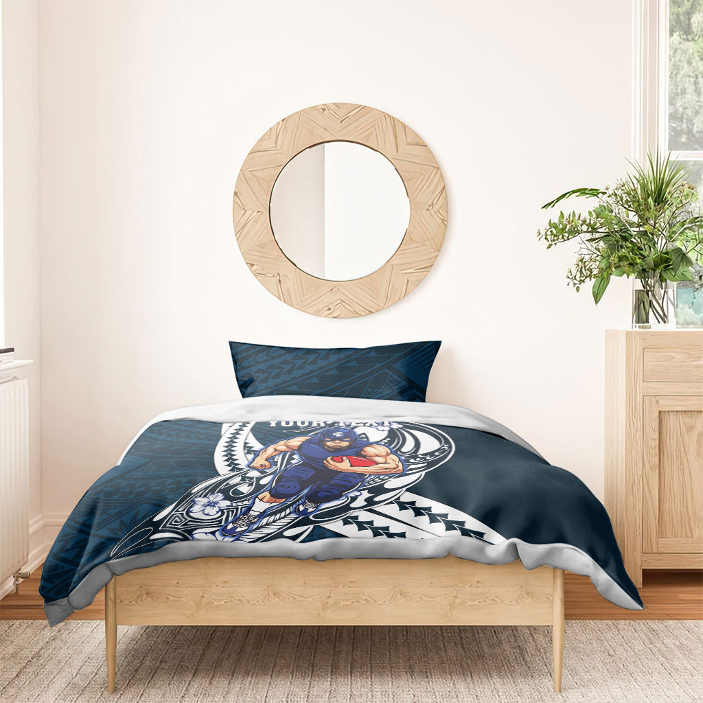 Personalized Carlton Blues Bedding Set Polynesian Tribal Baggers Mascot With Hibiscus Floral Art