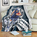 Personalized Carlton Blues Blanket Polynesian Tribal Baggers Mascot With Hibiscus Floral Art
