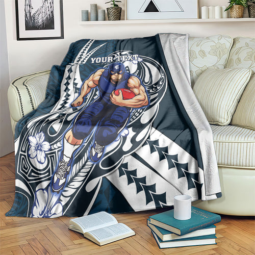 Personalized Carlton Blues Blanket Polynesian Tribal Baggers Mascot With Hibiscus Floral Art