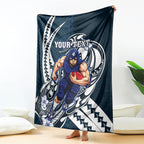 Personalized Carlton Blues Blanket Polynesian Tribal Baggers Mascot With Hibiscus Floral Art