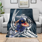 Personalized Carlton Blues Blanket Polynesian Tribal Baggers Mascot With Hibiscus Floral Art