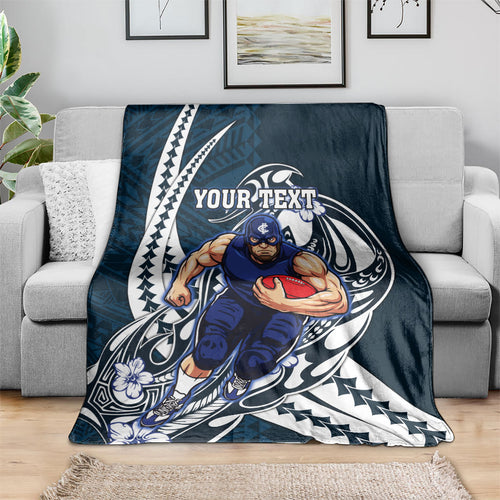 Personalized Carlton Blues Blanket Polynesian Tribal Baggers Mascot With Hibiscus Floral Art
