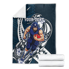 Personalized Carlton Blues Blanket Polynesian Tribal Baggers Mascot With Hibiscus Floral Art
