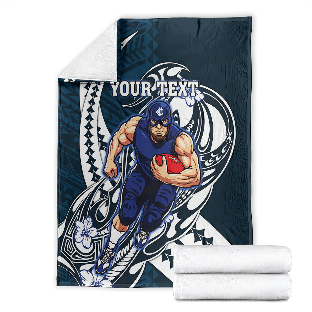 Personalized Carlton Blues Blanket Polynesian Tribal Baggers Mascot With Hibiscus Floral Art
