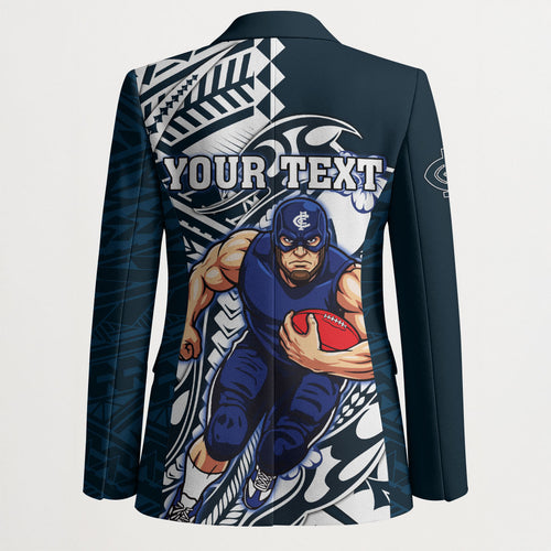 Personalized Carlton Blues Blazer Polynesian Tribal Baggers Mascot With Hibiscus Floral Art