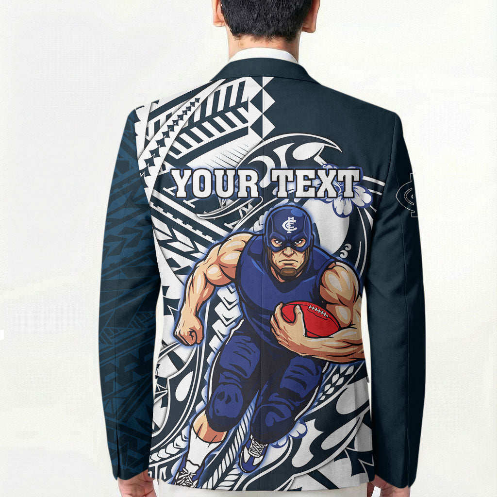 Personalized Carlton Blues Blazer Polynesian Tribal Baggers Mascot With Hibiscus Floral Art