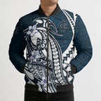 Personalized Carlton Blues Bomber Puffer Jacket Polynesian Tribal Baggers Mascot With Hibiscus Floral Art