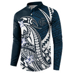 Personalized Carlton Blues Button Sweatshirt Polynesian Tribal Baggers Mascot With Hibiscus Floral Art