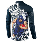 Personalized Carlton Blues Button Sweatshirt Polynesian Tribal Baggers Mascot With Hibiscus Floral Art