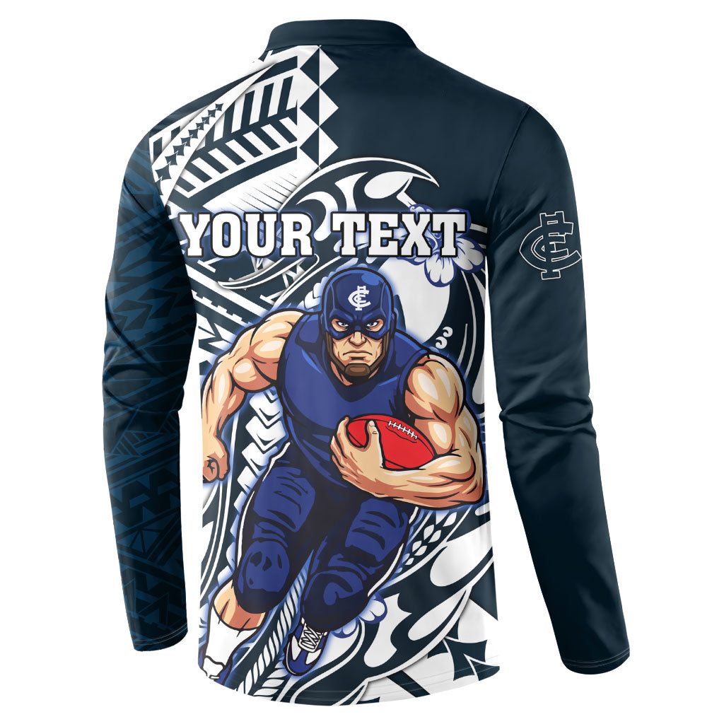 Personalized Carlton Blues Button Sweatshirt Polynesian Tribal Baggers Mascot With Hibiscus Floral Art