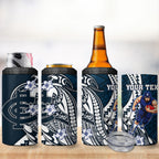 Personalized Carlton Blues 4 in 1 Can Cooler Tumbler Polynesian Tribal Baggers Mascot With Hibiscus Floral Art
