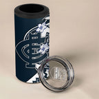 Personalized Carlton Blues 4 in 1 Can Cooler Tumbler Polynesian Tribal Baggers Mascot With Hibiscus Floral Art